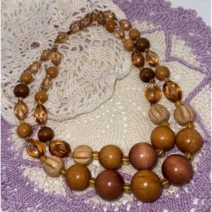 Vintage Double-Strand Wooden & Lucite Bead Necklace